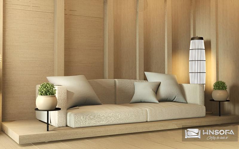 Bộ ghế sofa giường bệt mang kiểu dáng văng dài màu trắng sữa phong cách tối giản