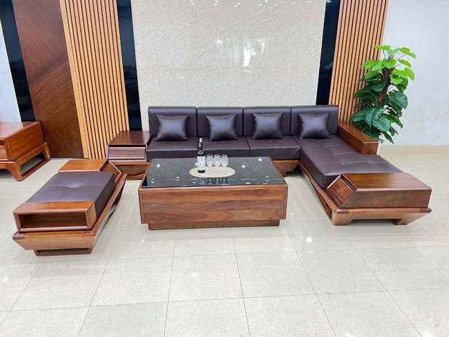 Bàn ghế sofa phòng khách gỗ lim kiểu dáng chữ L chất lượng cao