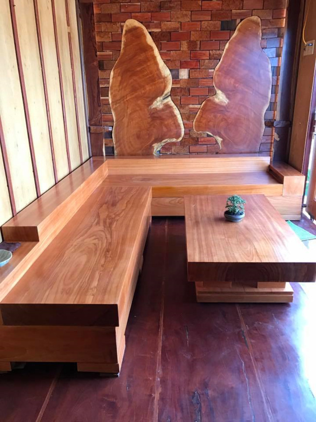 Bộ bàn ghế sofa gỗ lim dáng dài chữ L ấn tượng cho phòng khách