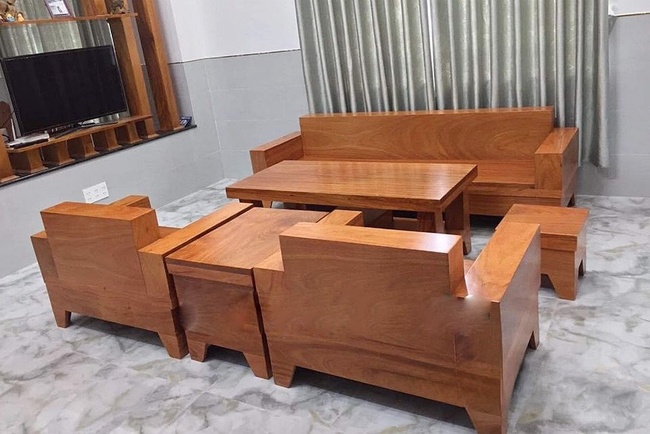 Mẫu bàn ghế sofa chữ L gỗ lim kiểu dáng đơn giản và nhỏ gọn cho không gian hẹp