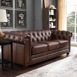 Mẫu sofa băng tân cổ điển bọc da nâu bề thế HNS65TCĐ