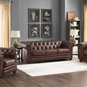 Alternative view of Mẫu sofa băng tân cổ điển bọc da nâu bề thế HNS65TCĐ