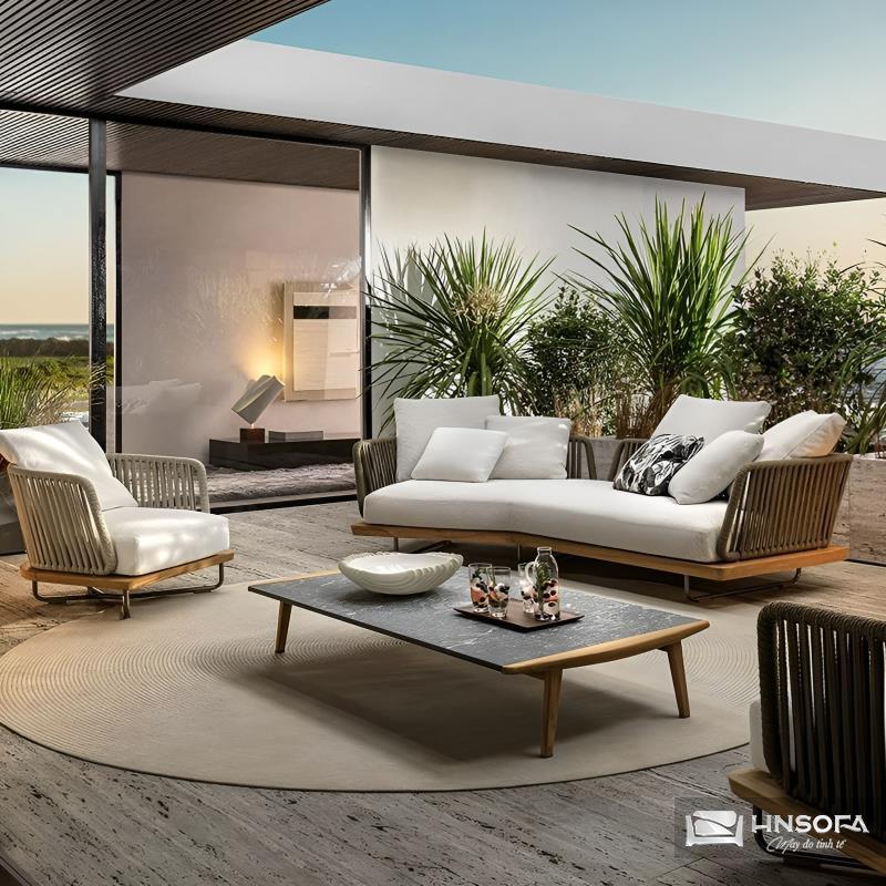 Mẫu thiết kế sofa tay gỗ dành cho không gian ngoài trời sang trọng