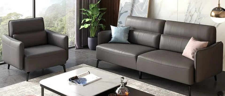 Sofa văn phòng nhỏ dáng văng 2 chỗ bọc da bò sang chảnh VP19