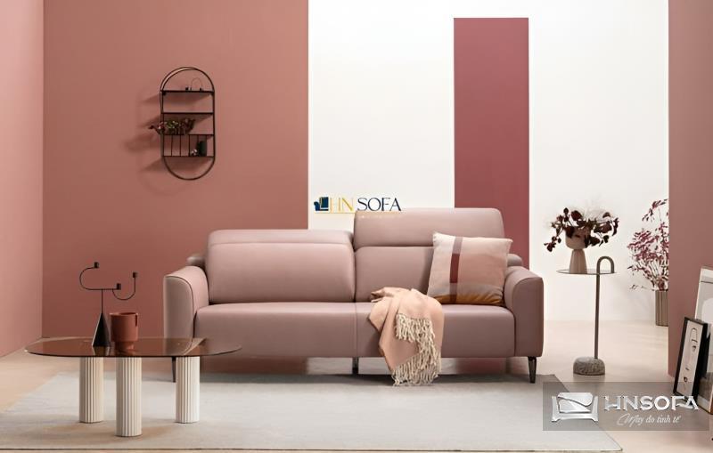 Sofa văng da bò màu hồng HNS78