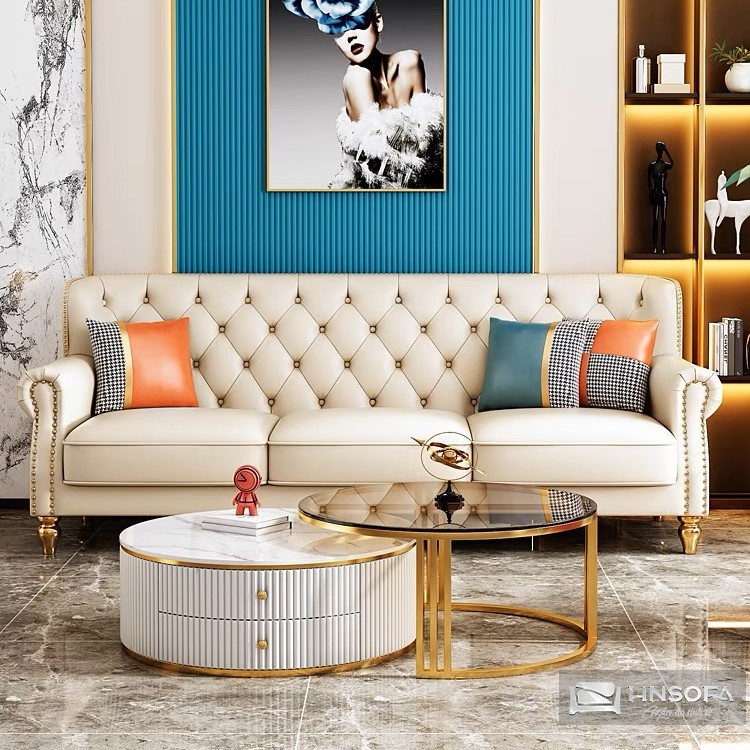 Sofa văng tân cổ điển bọc da Hàn Quốc