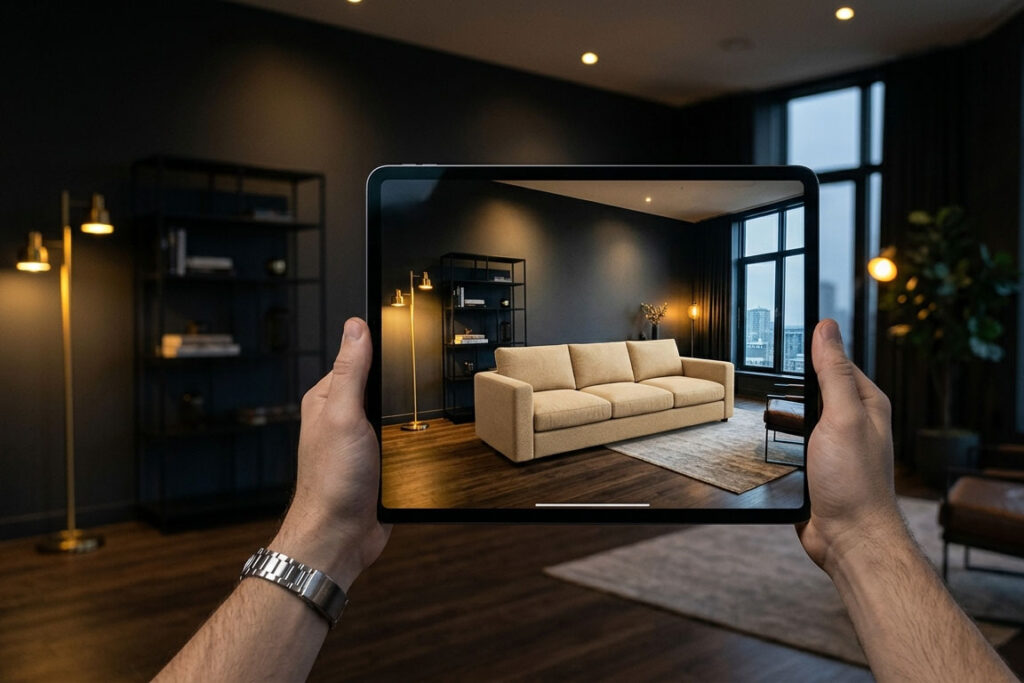 Không gian phòng khách với sofa HNSOFA được thiết kế theo tỷ lệ thực tế