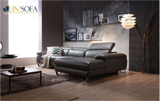 Mẫu sofa hiện đại cao cấp với da thật mầu đen mã HNS28
