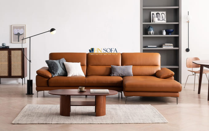 Mẫu sofa văn phòng hiện đại bọc da nâu mã HNS38