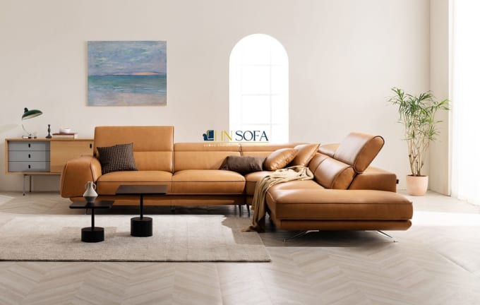 Mẫu Sofa da bò Ý cho phòng khách lớn hiện đại