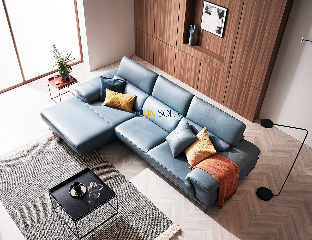 Sofa góc hiện đại màu xanh dương HNS41