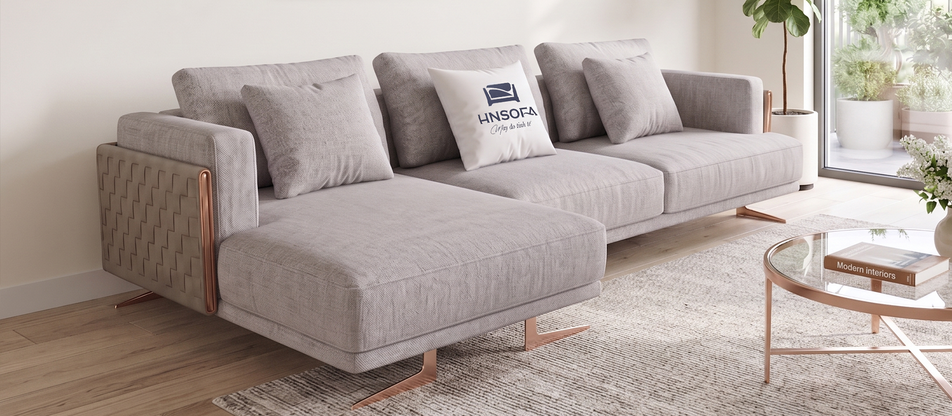 Bộ sofa Verona màu trung tính trong phòng khách sang trọng