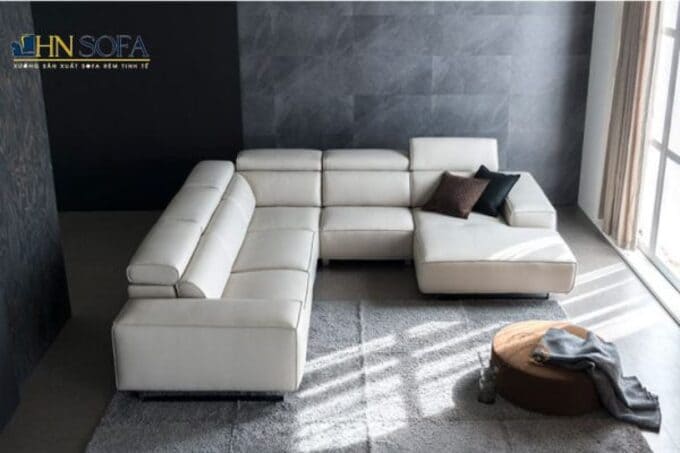 Ghế sofa góc L màu kem trắng kích thước lớn