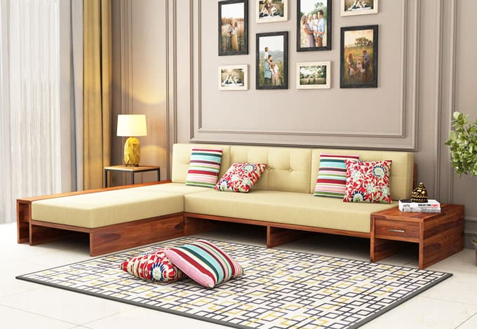 Mẫu gễ sofa gỗ góc có bọc đệm