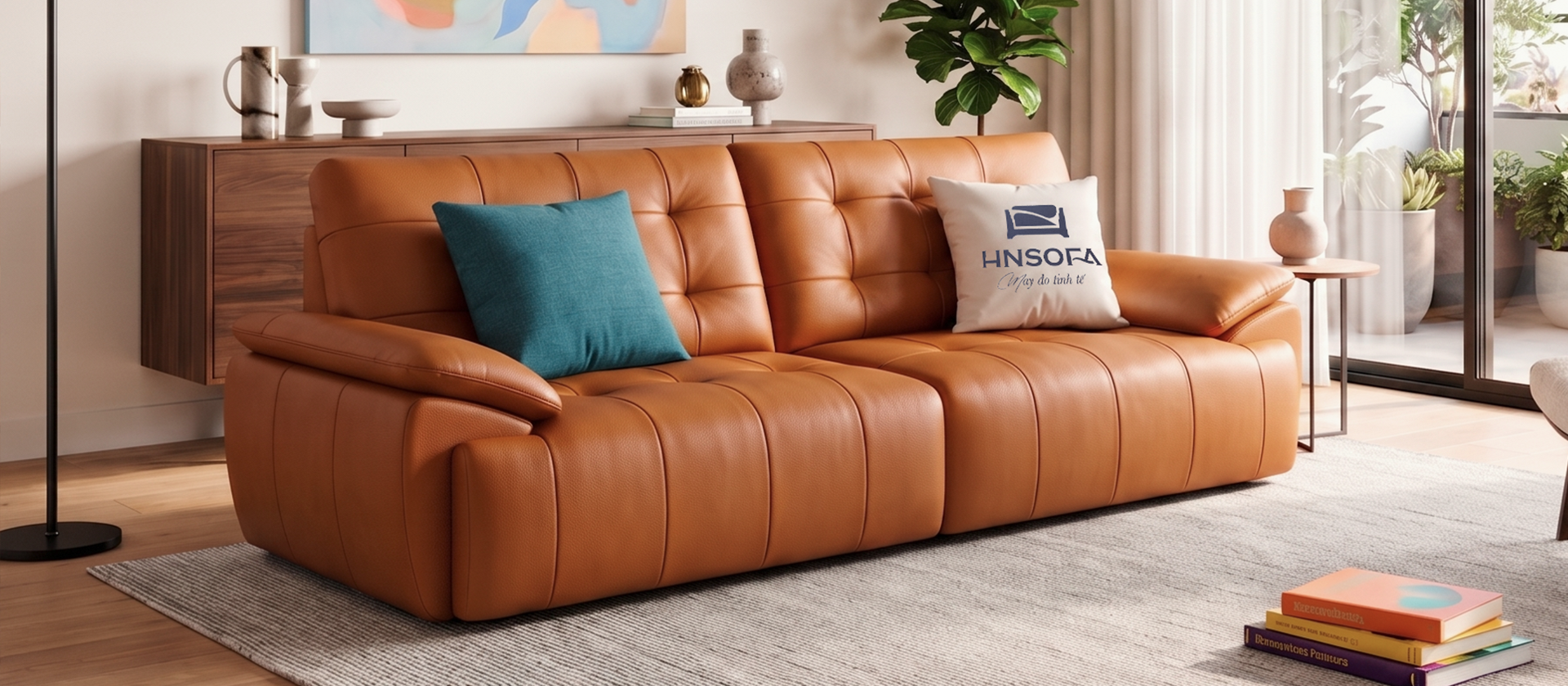 Bộ sofa Como trong không gian phòng khách có cửa kính lớn