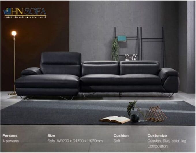 Ghế sofa góc L bọc da Ý cao cấp HNS28