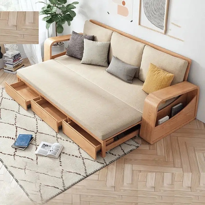 Sofa giường gỗ nhập khẩu Hàn Quốc có ngăn kéo tiện dụng