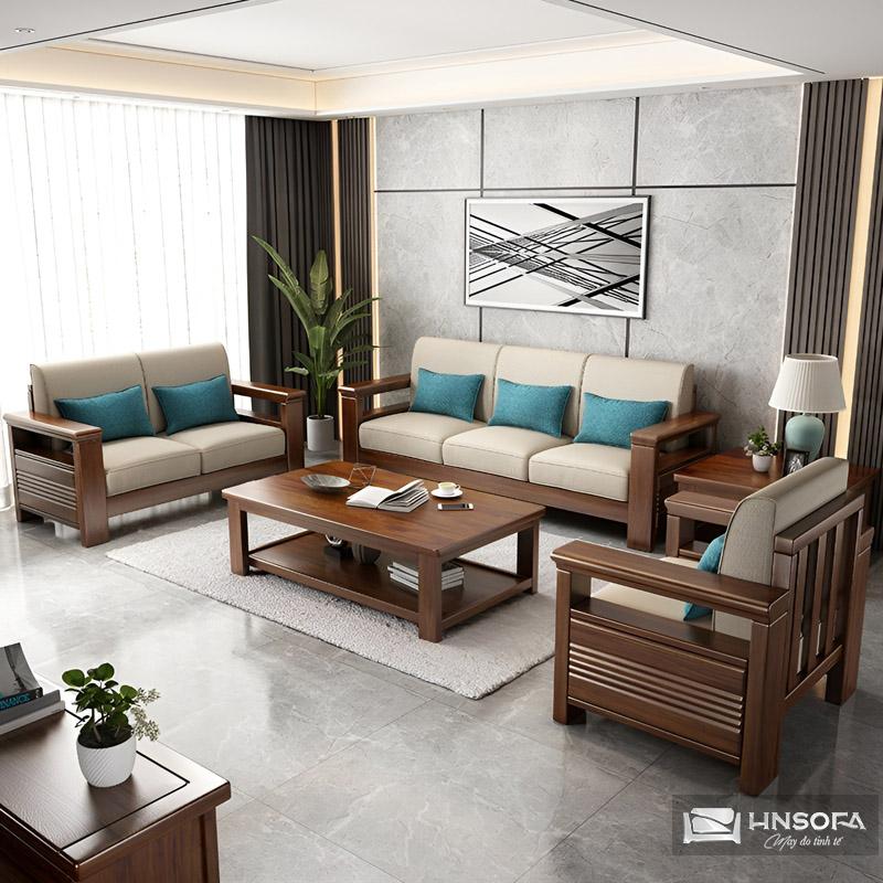 Bàn ghế sofa gỗ phòng khách làm từ gỗ óc chó tự nhiên