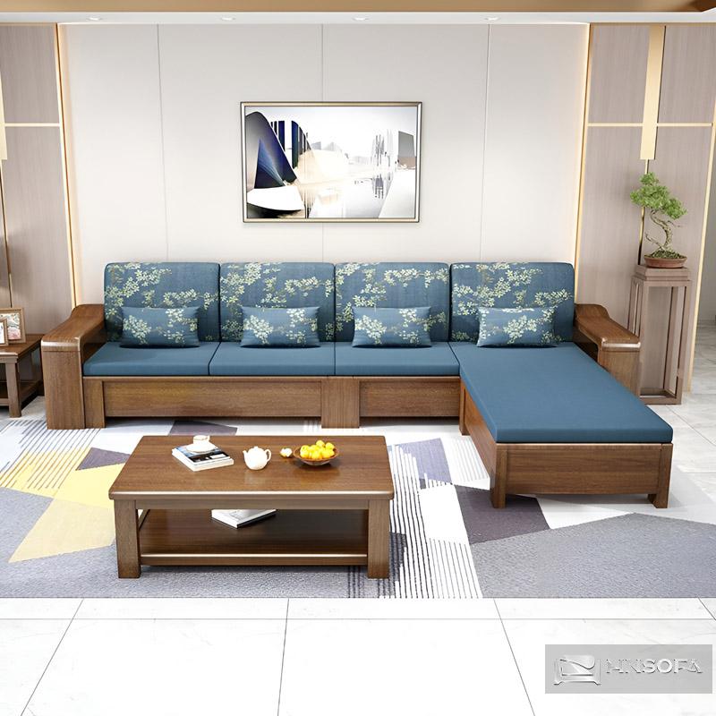 Bàn gỗ sofa phòng khách kết hợp với các hoạ tiết hoa văn độc đáo